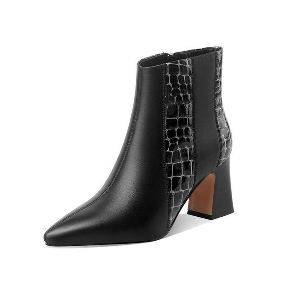 2010 genuine leather poined toe thick high heels boots concise women ankle boots office lady dress work shoes woman, Black
2010 genuine leather poined toe thick high heels boots concise women ankle boots office lady dress work shoes woman, Black