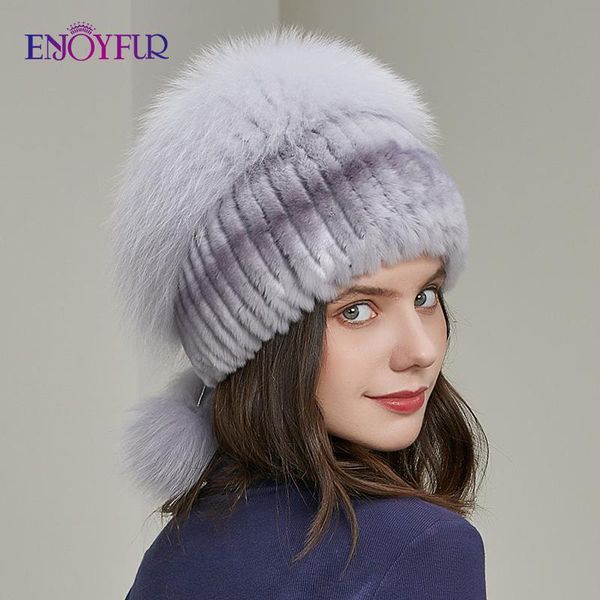 enjoyfur women winter fur knitted hats real rex with fur pompom beanies warm fashion female quality ski gorros bonnet, Blue;gray 
enjoyfur women winter fur knitted hats real rex with fur pompom beanies warm fashion female quality ski gorros bonnet, Blue;gray