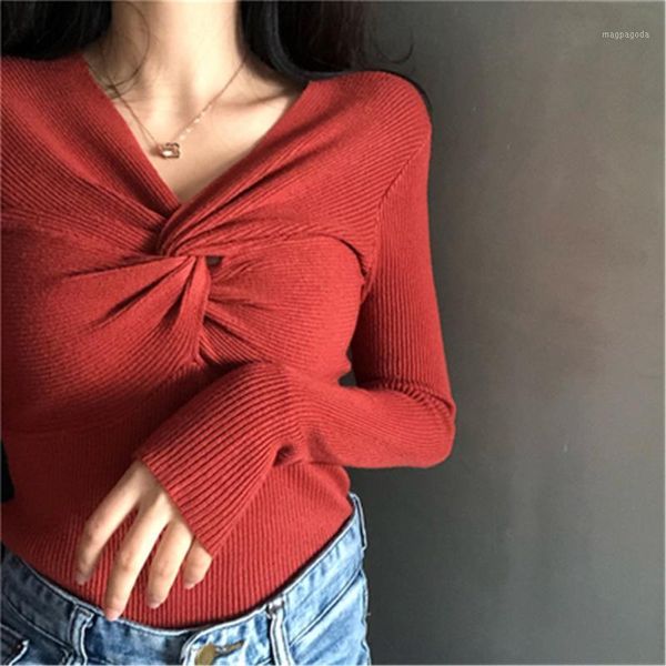 korean fashion knitting sweater v neck cross bow up long sleeve solid color pullover women 2020 autumn new all match zy45851, White;black
korean fashion knitting sweater v neck cross bow up long sleeve solid color pullover women 2020 autumn new all match zy45851, White;black