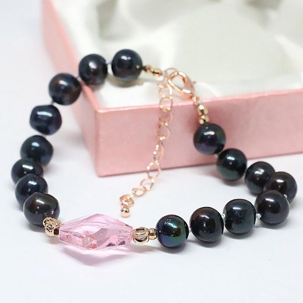 special charms 9-10mm natural freshwater pearl beads diy bracelet pink crystal fashion party jewelry b1404, Black
special charms 9-10mm natural freshwater pearl beads diy bracelet pink crystal fashion party jewelry b1404, Black