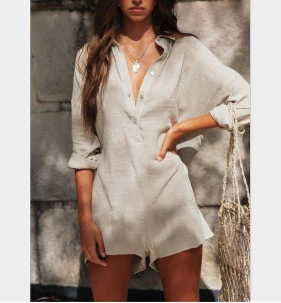 summer women linen playsuits european style casual solid button loose overalls jumpsuits loose holiday long sleeve romper1, Black;white
summer women linen playsuits european style casual solid button loose overalls jumpsuits loose holiday long sleeve romper1, Black;white