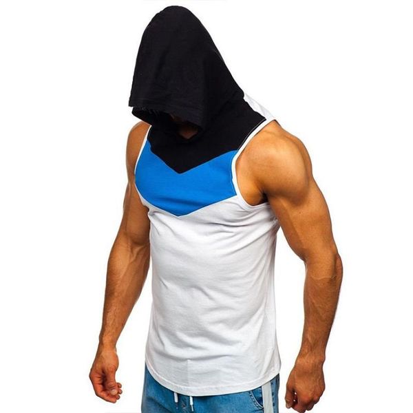 men' tank summer patchwork color vest men fashion sport casual hooded fitness joggers, White;black
men' tank summer patchwork color vest men fashion sport casual hooded fitness joggers, White;black