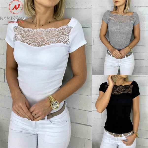 elegant women summer solid color t-shirts mesh patchwork design lace decor see through slash neck short sleeve pullovers, White
elegant women summer solid color t-shirts mesh patchwork design lace decor see through slash neck short sleeve pullovers, White