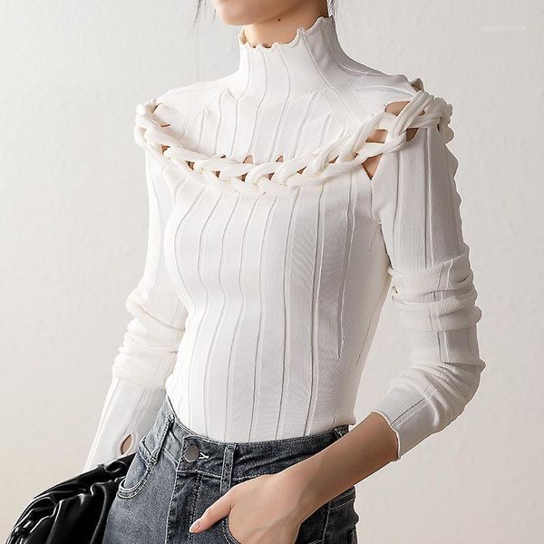 slim twist kink sweater for women turtleneck long sleeve hollow out knitted female fashion new clothing1, White;black
slim twist kink sweater for women turtleneck long sleeve hollow out knitted female fashion new clothing1, White;black