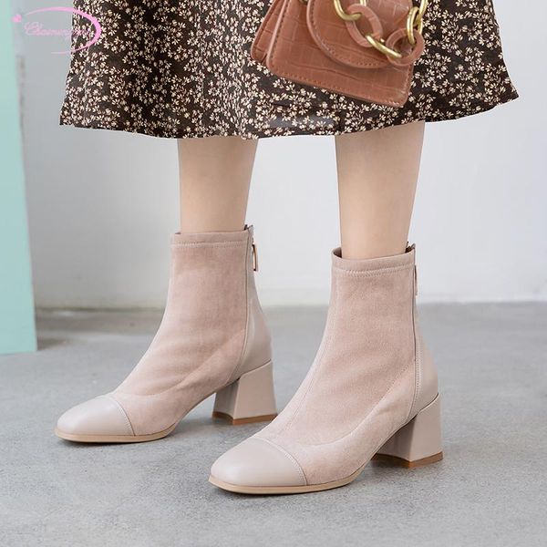 simple style round toe flock ankle boots fashion zipper stretch beige black medium heel thick riding boots women's shoes
simple style round toe flock ankle boots fashion zipper stretch beige black medium heel thick riding boots women's shoes