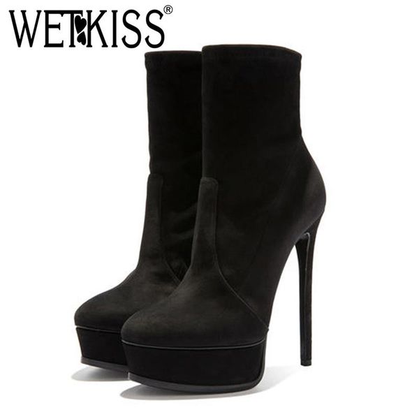 wetkiss flock round toe platform footwear ankle women boots stiletto stretch booties thin high heels big size female shoes, Black
wetkiss flock round toe platform footwear ankle women boots stiletto stretch booties thin high heels big size female shoes, Black