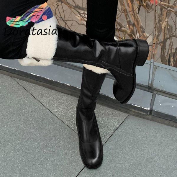doratasia new arrival women solid zipper round toe mid calf shoes cool chunky heel fashion winter boots women boots1, Black
doratasia new arrival women solid zipper round toe mid calf shoes cool chunky heel fashion winter boots women boots1, Black
