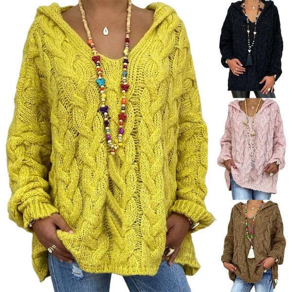 women autumn solid color long sleeve braided hooded pullover knitted sweater twist knitted hooded pullover sweater jacket, White;black
women autumn solid color long sleeve braided hooded pullover knitted sweater twist knitted hooded pullover sweater jacket, White;black