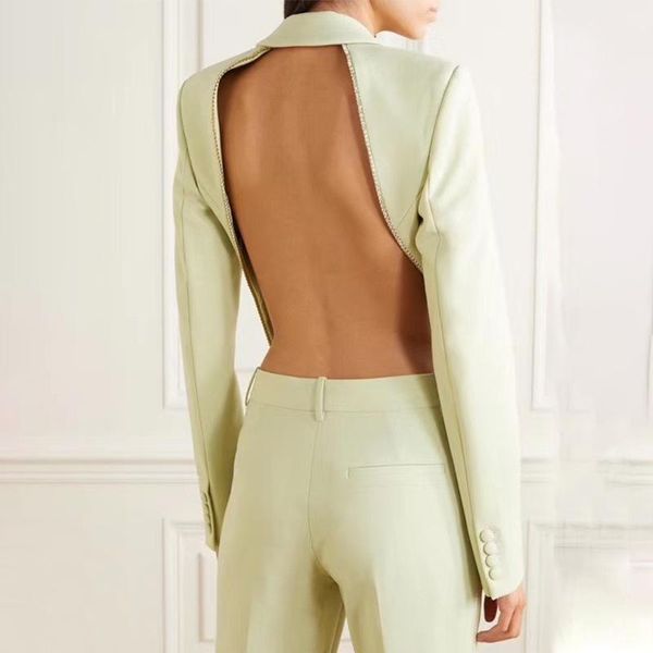 satin green slim fashion village backless women jackets and coats 2021 party hollow out back blazer, White;black
satin green slim fashion village backless women jackets and coats 2021 party hollow out back blazer, White;black
