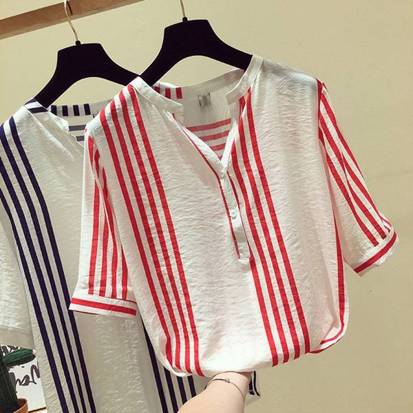 2020 shirt vertical stripe women's short sleeve korean loose versatile summer fresh v-neck shirt q90yx, White
2020 shirt vertical stripe women's short sleeve korean loose versatile summer fresh v-neck shirt q90yx, White