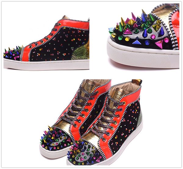 new красный дно разрушенной спинодержатель нескольких rhinestone роскошная лакированная кожа high cut кроссовки красочные шипы мужские трене, Black
new красный дно разрушенной спинодержатель нескольких rhinestone роскошная лакированная кожа high cut кроссовки красочные шипы мужские трене, Black