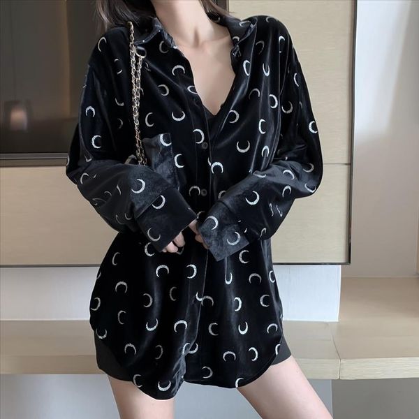 velour blouse women 2020 long sleeve lapel ladies blouse loose female velvet shirts crescent pattern hipster streetwear, White
velour blouse women 2020 long sleeve lapel ladies blouse loose female velvet shirts crescent pattern hipster streetwear, White