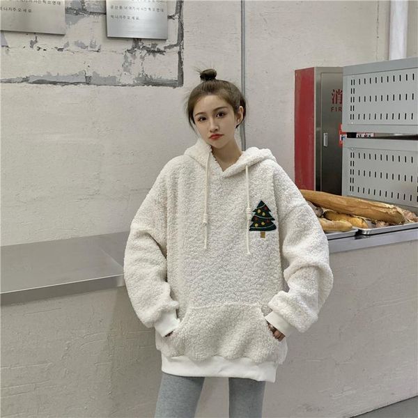 women's hoodies & sweatshirts plus velvet loose korean christmas girlfriends dress fried street jacket white lamb wool teddy, Black
women's hoodies & sweatshirts plus velvet loose korean christmas girlfriends dress fried street jacket white lamb wool teddy, Black