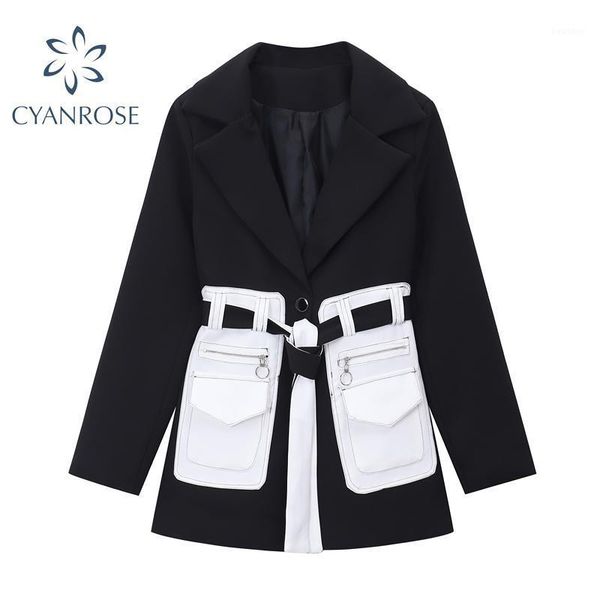 women black contrast color pockets blazers coat 2021 autumn winter fashion korean casual long sleeve female outerwear chic 1, White;black
women black contrast color pockets blazers coat 2021 autumn winter fashion korean casual long sleeve female outerwear chic 1, White;black