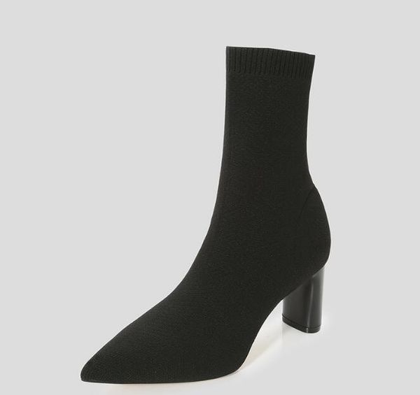 2020 fall/winter new velvet stretch knitted mid-tube socks boots socks shoes pointed toe thick heel high heel ankle boots, Black
2020 fall/winter new velvet stretch knitted mid-tube socks boots socks shoes pointed toe thick heel high heel ankle boots, Black