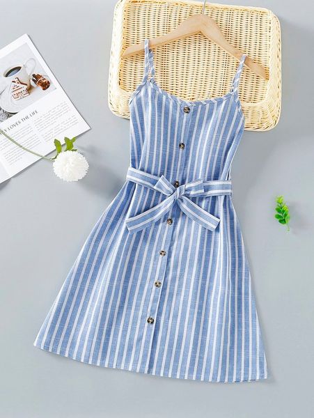 girls striped button front cami dress she, Red;yellow