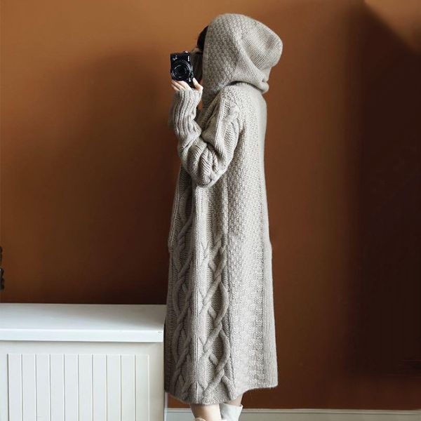 long-sleeved loose cardigan fashion sweater coat long casual elegant hooded cardigan sweater autumn winter thick women's sweater 201023, White;black
long-sleeved loose cardigan fashion sweater coat long casual elegant hooded cardigan sweater autumn winter thick women's sweater 201023, White;black