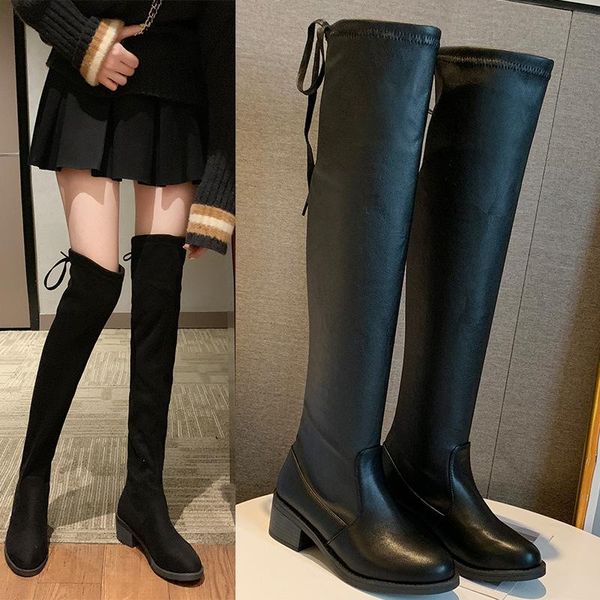 women's slim boots knee high women snow pu leather fashion winter shoes woman boots botas feminina, Black
women's slim boots knee high women snow pu leather fashion winter shoes woman boots botas feminina, Black