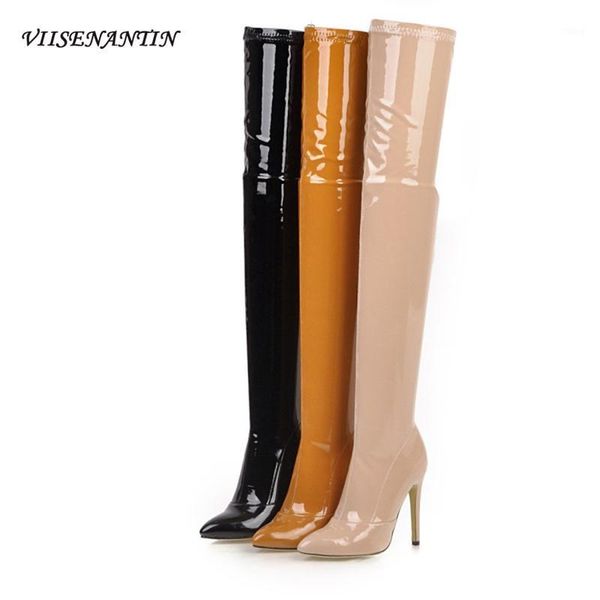 boots fashion women's stiletto high tube patent leather pointed toe stretch stovepipe heel over knee plus size knight boots1, Black
boots fashion women's stiletto high tube patent leather pointed toe stretch stovepipe heel over knee plus size knight boots1, Black