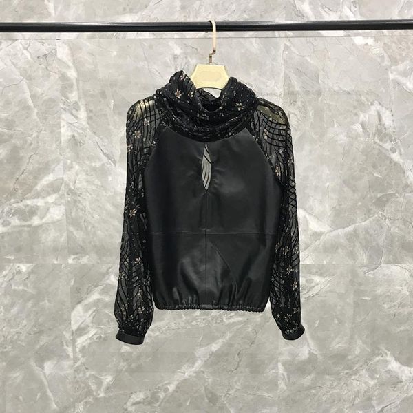 2020 autumn new splicing floral chiffon women's sense of self-cultivation pile collar leather sheepskin leather jacket, Black
2020 autumn new splicing floral chiffon women's sense of self-cultivation pile collar leather sheepskin leather jacket, Black