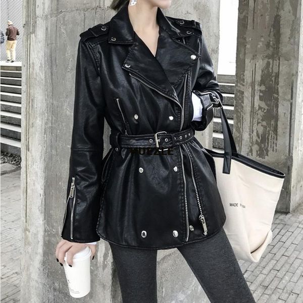 women's leather & faux elegant women jacket coat 2021 fall fashion zipper woman black pu belt overcoat sashes camisa
women's leather & faux elegant women jacket coat 2021 fall fashion zipper woman black pu belt overcoat sashes camisa