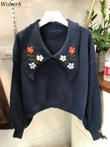 woherb japanese vintage sweater women sweet embroidery floral knitted cropped pullovers loose wild jumper sueter mujer1, White;black
woherb japanese vintage sweater women sweet embroidery floral knitted cropped pullovers loose wild jumper sueter mujer1, White;black