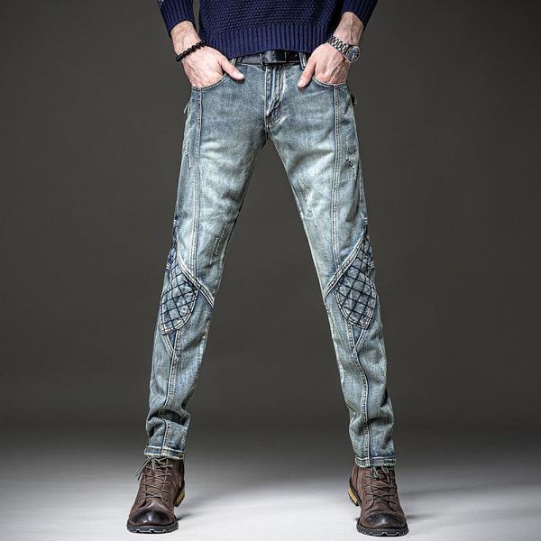 men's jeans men vintage patchwork straight pants slim fit streetwear distressed denim trousers, Blue
men's jeans men vintage patchwork straight pants slim fit streetwear distressed denim trousers, Blue