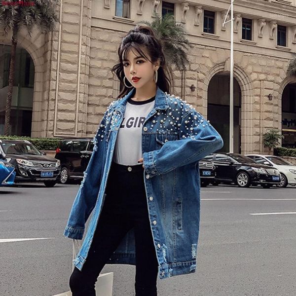 mexemara fashion the new loose beading hole denim jacket, Black;brown