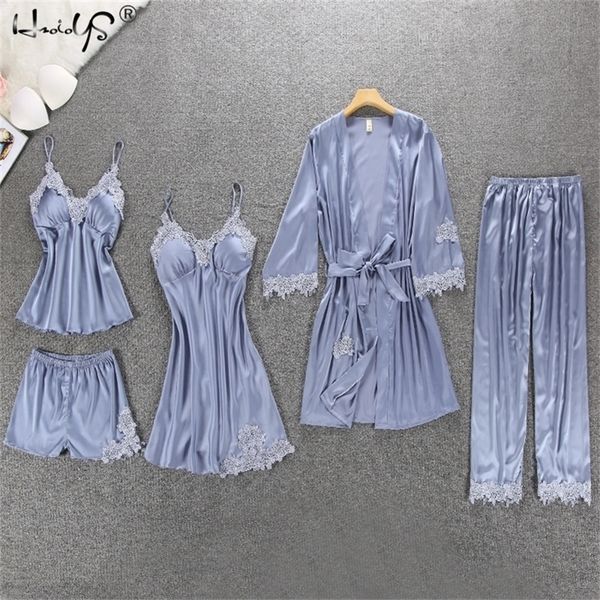women pajamas 4pc & 5 piece satin sleepwear pijama silk home clothing embroidery sleep lounge with chest pads pyjama set y200107, Black;red
women pajamas 4pc & 5 piece satin sleepwear pijama silk home clothing embroidery sleep lounge with chest pads pyjama set y200107, Black;red