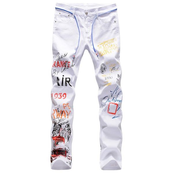 men's jeans 2021 fashion white letter decor button slim personality breathable elasticity novelty cool male denim pants, Blue
men's jeans 2021 fashion white letter decor button slim personality breathable elasticity novelty cool male denim pants, Blue