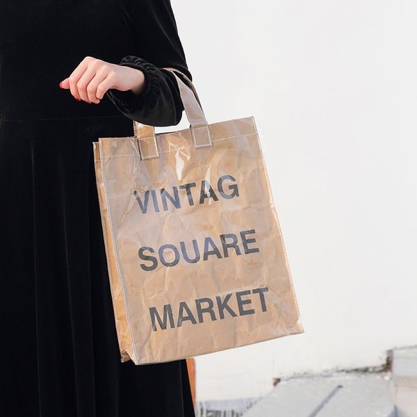 pleated kraft paper tote shopping bags vintage letter large capacity waterproof shoulder bag purse and handbags t200915
pleated kraft paper tote shopping bags vintage letter large capacity waterproof shoulder bag purse and handbags t200915