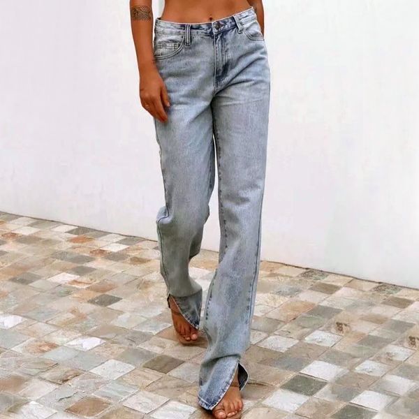 women highwaisted straight jeans with side split relaxed fit denim pants, Black
women highwaisted straight jeans with side split relaxed fit denim pants, Black