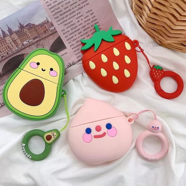 strawberry peach avocado cartoon for airpods cases 1 and 2 silicone soft protector airpods cover earpod case