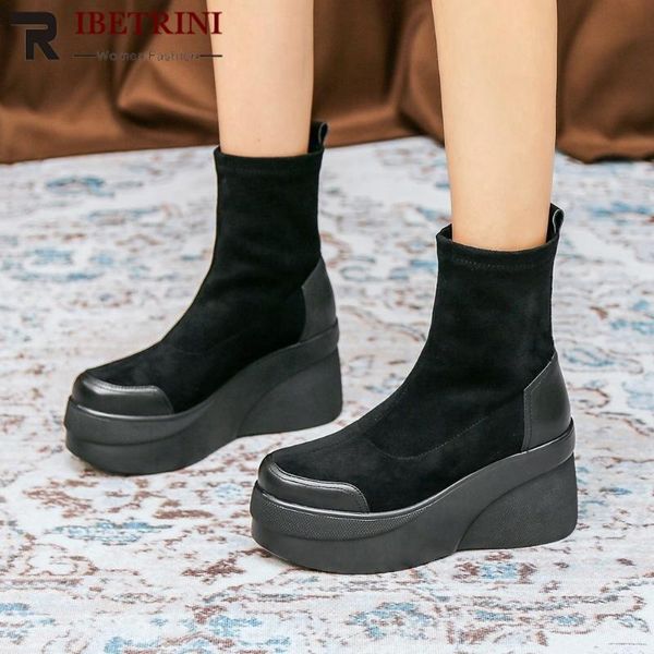 boots ribetrini fashionable elastic flock slip on wedges high heels platform trendy leisure boot women shoes female, Black
boots ribetrini fashionable elastic flock slip on wedges high heels platform trendy leisure boot women shoes female, Black