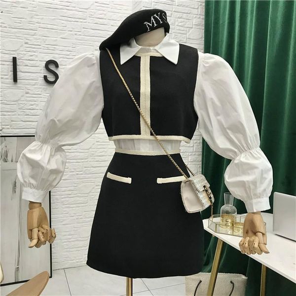 women's tracksuits elegant suits women solid color lantern sleeve blouse high waist a-line skirt o-neck patchwork vest three piece sets, Gray
women's tracksuits elegant suits women solid color lantern sleeve blouse high waist a-line skirt o-neck patchwork vest three piece sets, Gray