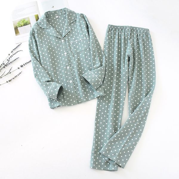 2020 new ladies summer polka dot print pajamas set cotton crepe sleepwear femme full length pants women homewear y200708, Black;red
2020 new ladies summer polka dot print pajamas set cotton crepe sleepwear femme full length pants women homewear y200708, Black;red