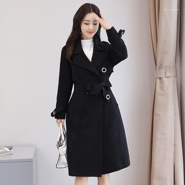 women's wool & blends slim long blend ladies coat turn-down collar solid women's jacket elegant belt korean womens fashion coat1, Black
women's wool & blends slim long blend ladies coat turn-down collar solid women's jacket elegant belt korean womens fashion coat1, Black