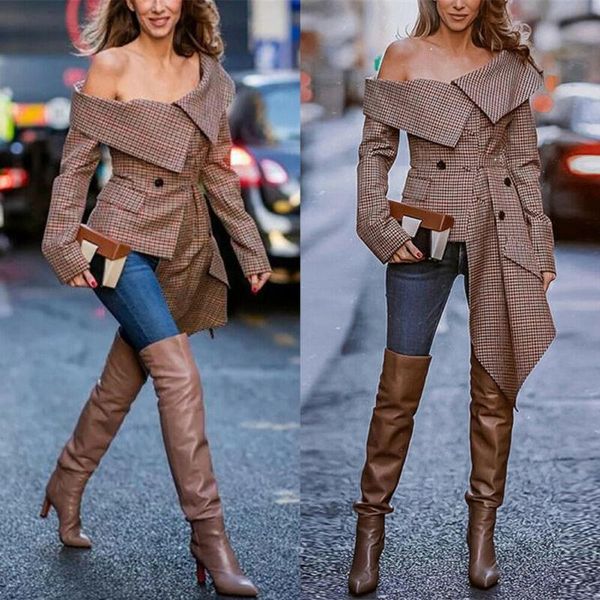 meihuida autumn jacekt women fashion sloping shoulder irregular slack neck checked printed long jacket office lady elegant wear, Black;brown
meihuida autumn jacekt women fashion sloping shoulder irregular slack neck checked printed long jacket office lady elegant wear, Black;brown