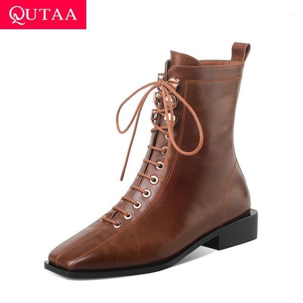 qutaa 2021 square heel cow leather ankle boots autumn winter zipper lace up women shoes retro square toe short boots size 34-411, Black
qutaa 2021 square heel cow leather ankle boots autumn winter zipper lace up women shoes retro square toe short boots size 34-411, Black