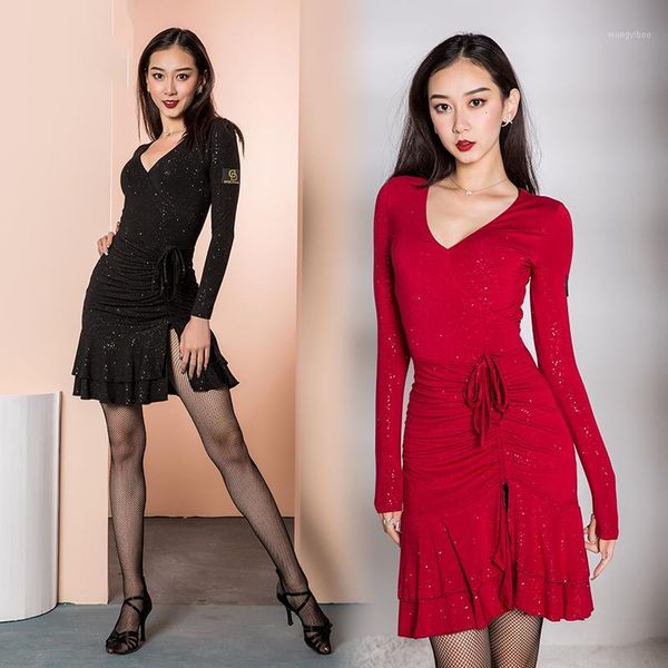 v-neck long-sleeved latin dance dress women sequins ruffled split dresses dancing practice clothes lady stage wear dwy27361, Black;red
v-neck long-sleeved latin dance dress women sequins ruffled split dresses dancing practice clothes lady stage wear dwy27361, Black;red