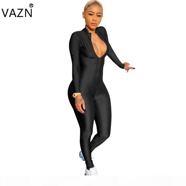 vazn new women fashion elegant 2018 bodycon jumpsuit full sleeve long jumpsuit v-neck 3384, White