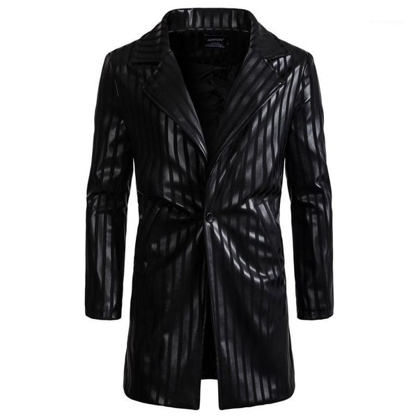 aowofs 2018 long leather blazer men black suit jacket england style blazer masculino casual striped pu leather overcoat autumn1, White;black
aowofs 2018 long leather blazer men black suit jacket england style blazer masculino casual striped pu leather overcoat autumn1, White;black