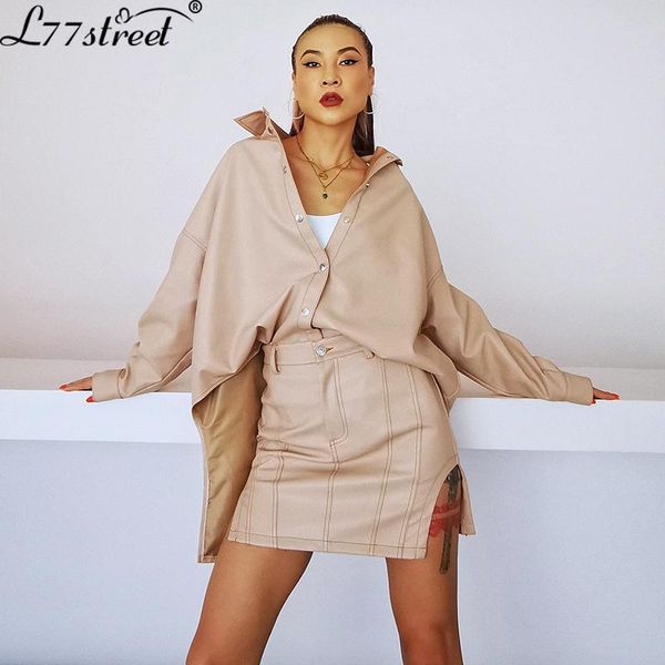 european station long draping loose pu leather shirt coat high waist hollow leather skirt customized two-piece winter, White
european station long draping loose pu leather shirt coat high waist hollow leather skirt customized two-piece winter, White