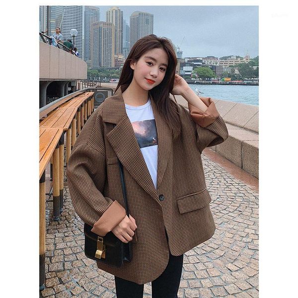 plaid suit jacket female british style fashion 2020 autumn new casual korean coffee gray loose blazer feminino outerwear f15041, White;black
plaid suit jacket female british style fashion 2020 autumn new casual korean coffee gray loose blazer feminino outerwear f15041, White;black