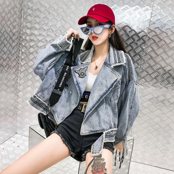 coats and jean jackets women large lapel short frayed jacket badge batwing-sleeve loose-fit jacket, Black;brown
coats and jean jackets women large lapel short frayed jacket badge batwing-sleeve loose-fit jacket, Black;brown