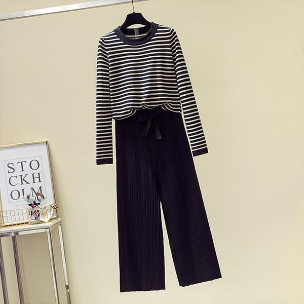 women knit striped pants sets o neck long sleeve pullover jumpers wide leg trousers tracksuits woman autumn spring set, Gray
women knit striped pants sets o neck long sleeve pullover jumpers wide leg trousers tracksuits woman autumn spring set, Gray