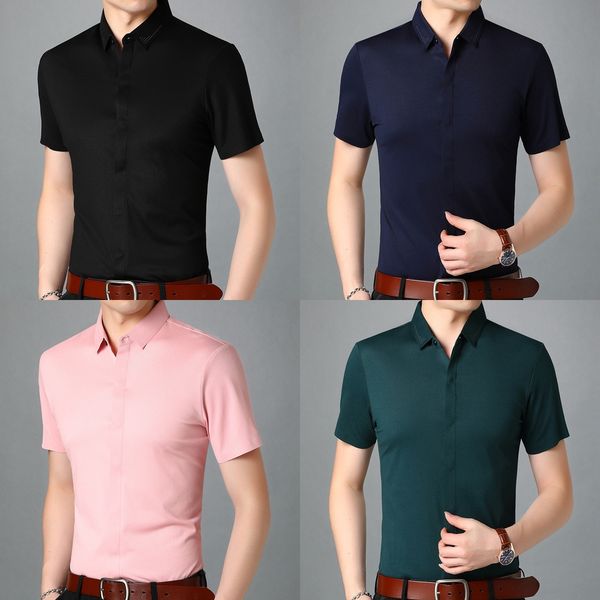 medium and high grade short sleeve shirt men's concealed placket formal dress lapel solid color summer new thin versatile simple shirt, Blue
medium and high grade short sleeve shirt men's concealed placket formal dress lapel solid color summer new thin versatile simple shirt, Blue