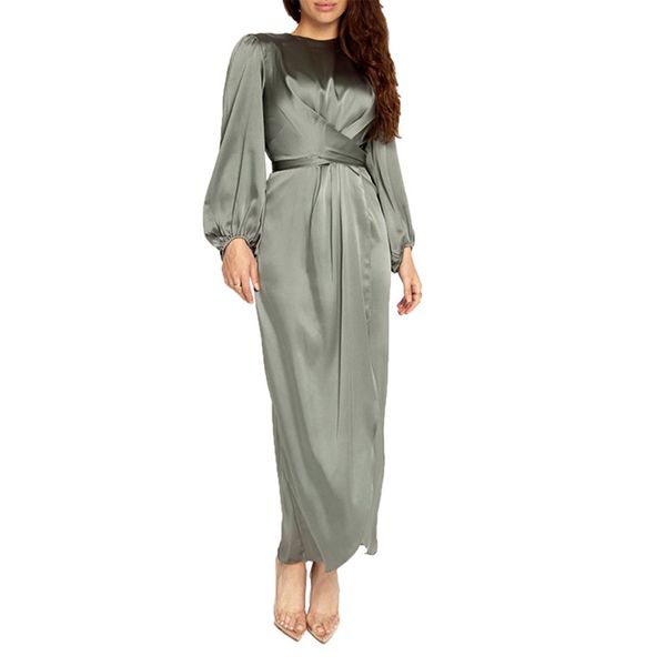 2021 new arab women satin puff long sleeve maxi dress solid color wrap front auto-tie dubai hijab robe turquoise vqq8, White;black
2021 new arab women satin puff long sleeve maxi dress solid color wrap front auto-tie dubai hijab robe turquoise vqq8, White;black