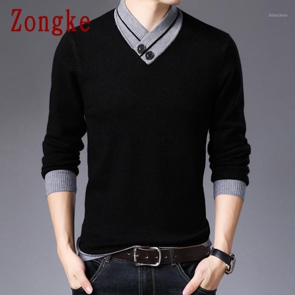 zongke knitted sweater men's clothing pull mens sweater winter men clothes pullover 2020 autumn winter new -3xl1, White;black