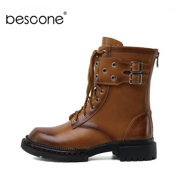 boots bescone punky style ankle woman genuine leather brown solid round toe double buckle strap short shoe bm6991, Black
boots bescone punky style ankle woman genuine leather brown solid round toe double buckle strap short shoe bm6991, Black